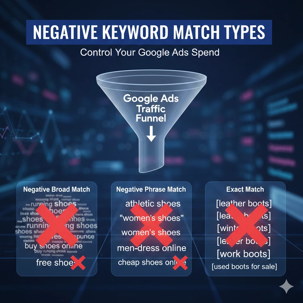 Types of Negative Keyword Match Types – Negative Match Types in Google Ads